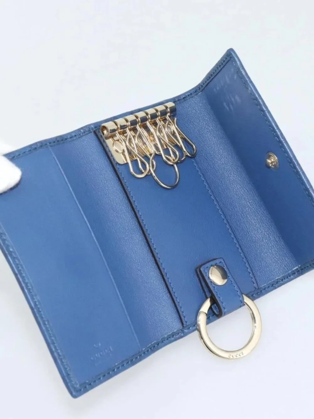 GUCCI Micro Guccissima GG Canvas Key Case Leather Blue Gold 278633 Auth 186350M